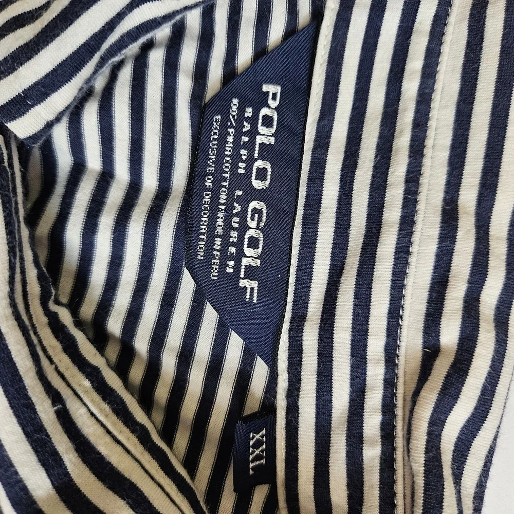 Polo Golf Ralph Lauren Mens XXL Navy White Striped Pocket Polo Shirt Cotton